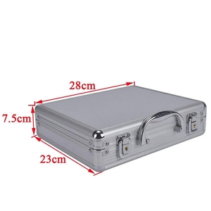 Metal Silver Black Aluminum Briefcase <b>Case</b> With Lock for Men 28x23x7.5cm - Product Image 1