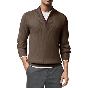 Pull-over personnalisé à fermeture éclair quart pour hommes col montant léger décontracté à manches longues tricoté solide pull anti-rides ODM pour l'automne - Product Image 5