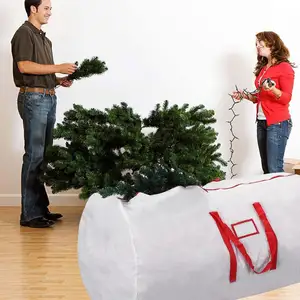 Wadah penyimpanan tugas berat besar dengan pegangan pohon membongkar buatan kain poliester dapat dilipat penyimpanan pohon Natal