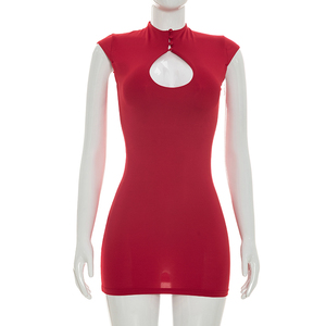 Viviblook J26DS206 Vestidos de Verano para Mujer, Nuevo Diseño Casual sin Mangas con Abertura en el Pecho, Mini Vestido Ajustado de Color Sólido - Product Image 3