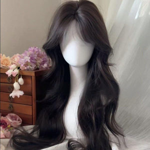 [No se Necesita <span class=keywords><strong>Redecilla</strong></span>] Peluca de Cabello Fino de Nuevo Estilo, con Raya en el Medio, Marrón Negro, Larga y Rizada, Hebras de Cabello Simuladas, Cobertura Completa - Product Image 4