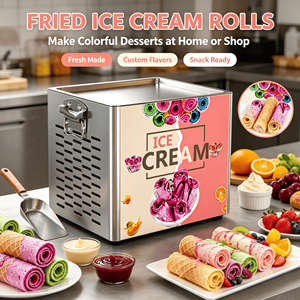 เครื่องทำไอศกรีมม้วนแบบเย็น รุ่นตั้งโต๊ะ สแตนเลส พร้อมคอมเพรสเซอร์ - Product Image 2