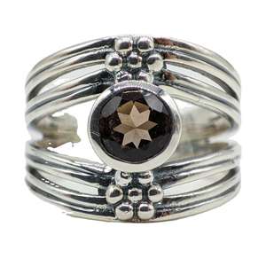 Anillo de Plata de Ley 925 a la Moda con Cuarzo Ahumado en Engaste de Bisel, Ideal para Regalos de Boda para Parejas y Ocasiones Especiales - Product Image 2