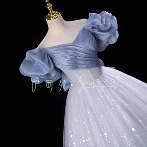 Elegant Long Stage Solo Dress Puffy Skirt Women Adult Performance Wear Solid Color Vocal Examination Attire - Product Image 2