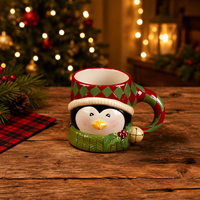 Ensemble de 4 tasses à café de Noël en porcelaine écologique de 16 oz, design Père Noël, bonhomme de neige, pingouin, ours, multicolores, 3D, figurines, pour les fêtes d'hiver