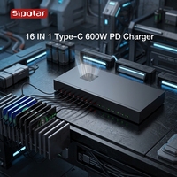 Hub USB C Industrial de 16 Puertos, Divisor de Carga de 600W, Máquina de Carga Rápida de 30W para Pruebas de Teléfonos y Laptops