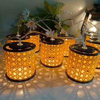 Style Vintage extérieur 10 LED rotin bougie solaire lumières fabriquées à la main en osier lanterne IP44 étanche Dimmable pour jardin de noël