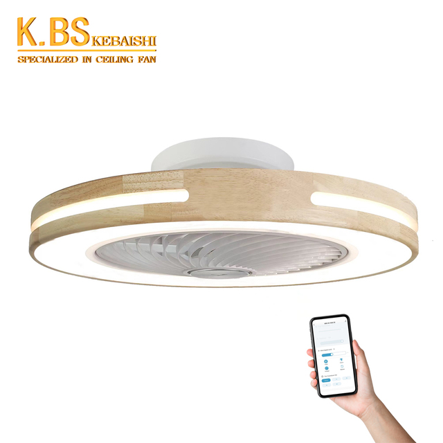 Hotel Indoor Decorative App Control Tuya Wifi Wooden Modern Smart Bldc Motor Led Light Ceiling Fan for Bedroom