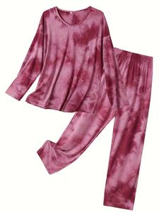Set Pigiama Donna Personalizzato Tie-Dye Manica Lunga Collo Tondo Maglietta e Pantaloni <span class=keywords><strong>Taglie</strong></span> <span class=keywords><strong>Forti</strong></span> Alla Moda Casual Morbido Completo <span class=keywords><strong>da</strong></span> <span class=keywords><strong>Notte</strong></span> - Product Image 2