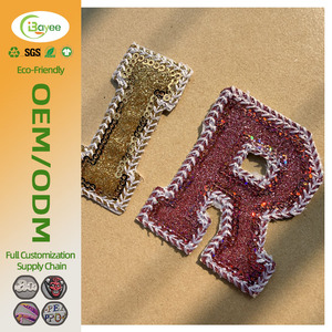 Anti-Fray & Crack Resistant Full Merrow Border Glitter Pink Bottom Letter Iron On <b>Sequin</b> Embroidery Patches for Clothing - Product Image 1