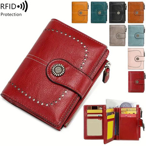 <b>RFID</b> Blocking Coin <b>Wallet</b> Fashionable Multi Slot Zipper Card Holder Retro Multifunctional Women's <b>Wallet</b> RTS Bulk Mixed Order - Product Image 2