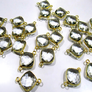Cristal de Roca Natural en Forma de Cojín de 11 mm, Briolette, Cristal de Cuarzo Genuino, Conector de Bisel, Doble Aro - Product Image 1