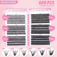 Kit Bulu Mata Kluster Wispy, Ekstensi Bulu Mata 640 Pcs, Bebas Kekejaman, CD-Curly Natural Individual Lashes DIY Hitam PBT 0.07MM