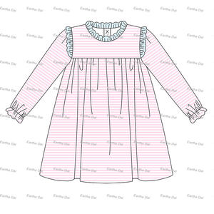 Abiti da bambina alla moda a manica lunga con volant in maglia di cotone a righe monogramma <span class=keywords><strong>autunno</strong></span> inverno vestito da principessa per bambini - Product Image 2