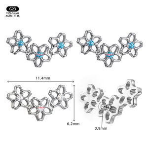 Flower <b>Stud</b> Earrings F136 <b>Titanium</b> 11.4mm Blue Zircon Inlay Claw Setting Jewelry - Product Image 1