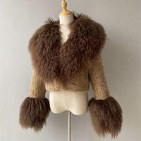 Jxwatcher Vente en gros de veste en fourrure de mouton naturelle de luxe pour l'hiver, veste courte en fourrure de mouton de Mongolie moelleuse pour femmes