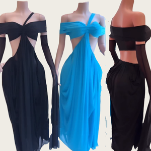 ชุดเดรสยาวสำหรับผู้หญิง Viviblook Z802DS01 ดีไซน์หรูหรา เปิดหลัง เซ็กซี่ สายเดี่ยว ทรงเข้ารูป ผ้าตาข่ายซีทรู ไซส์พลัส สำหรับงานกลางคืน - Product Image 1