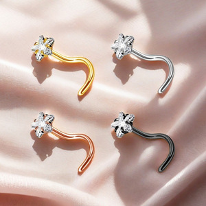 Piercing de Nariz en Forma de S de Acero Inoxidable con Zirconia en Forma de Estrella, Joyería Corporal de Moda para Mujer, Disponible en 4 Colores - Product Image 3