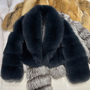 Real Fox <strong>Fur</strong> Coat Women Cropped Turn-down Collar Banded Sleeve Short <strong>Fur</strong> <strong>Jacket</strong> - Product Image 4