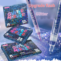 Marqueurs acryliques à paillettes en 12 couleurs, grandes particules scintillantes, stylos de dessin artistique, vente en gros