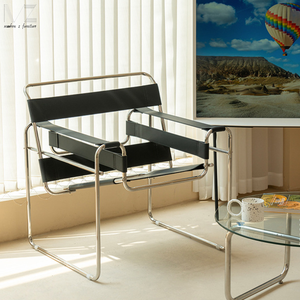 Ghế bành thiết kế giữa thế kỷ, khung thép không gỉ, ghế bành da trắng, ghế nghỉ ngơi, ghế trang trí bằng da bò - Product Image 5