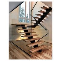 Escalier droit minimaliste pour la maison, avec support dissimulé, design flottant, main courante en verre trempé, pour intérieur de villa moderne