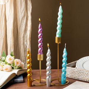 Ensemble de 2 bougies décoratives en spirale torsadée métalliques multicolores, grandes bougies en forme de bâton pour ornement de table - Product Image 2