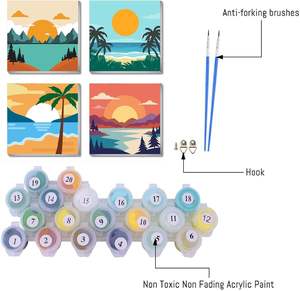 Kit <span class=keywords><strong>de</strong></span> <span class=keywords><strong>peinture</strong></span> par numéros encadré pour adultes débutants, paysage <span class=keywords><strong>coucher</strong></span> <span class=keywords><strong>de</strong></span> <span class=keywords><strong>soleil</strong></span>, <span class=keywords><strong>peinture</strong></span> <span class=keywords><strong>acrylique</strong></span> DIY par numéros, toile décorative murale 8x8 pouces - Product Image 4
