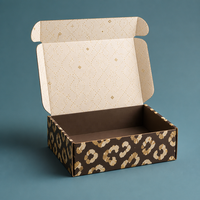 Boîte d'expédition en carton ondulé de luxe avec logo personnalisé, imprimé léopard doré, impression couleur intégrale à l'intérieur, boîte cadeau haut de gamme