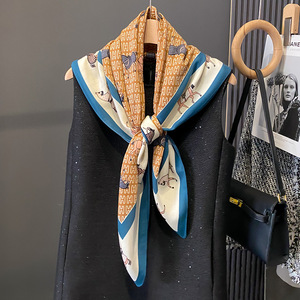 2024 नए आगमन घोड़े पैटर्न वर्ग स्कार्फ 90x90x90 सेमी लक्जरी डिजाइन प्रिंट महिलाओं के रेशम स्कार्फ चार सीज़न - Product Image 2