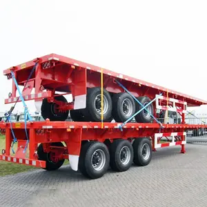 2024 Exportação de 3 eixos 20 pés 40 pés Transporte de contêineres 60-100 toneladas Semi-reboque de caminhão de cama plana