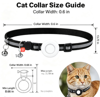 Collier pour chat compatible AirTag, collier anti-perte pour chaton avec clochette réfléchissante, collier réglable pour animaux de compagnie avec motif visage de chat