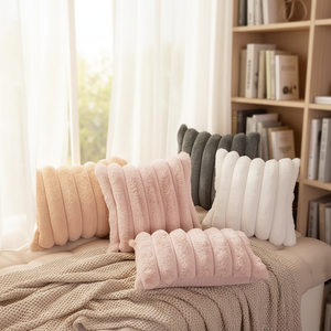 ปลอกหมอนอิงลายทางหนาสีพื้นสไตล์อินส์ พร้อมเชือกรูด หัวกระต่ายขนนุ่ม สำหรับโซฟา เตียงนอน บ้าน โรงพยาบาล โรงแรม - Product Image 1