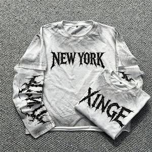 Sudadera con Capucha Oversize de Hombre con Estampado Digital Gótico Retro Urbano Lavado, Doble Capa en las Mangas, Tendencia 2026 - Product Image 3