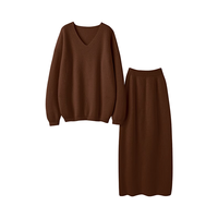 Fabrication d'ensembles en cachemire pour femmes, ensemble décontracté en tricot côtelé de style doux en cachemire-jupe et pull