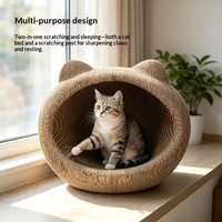 Vente en gros de lit pour chat en papier ondulé respirant fait à la main Little Panda Nest, griffoir pour chat 3D en forme de tête de chat