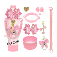Ensemble de décoration de tasses en bambou avec nœud pailleté, accessoires DIY pour tasses isothermes compatibles avec les gobelets et les tasses à double paroi