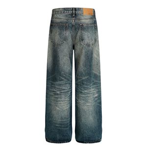 Z029 Jeans de Pierna Ancha de Mezclilla de Cintura Media con Diseño Desgastado Azul Lavado de Alta Gama Estilo Retro Americano para Hombre <span class=keywords><strong>y</strong></span> Mujer - Product Image 3
