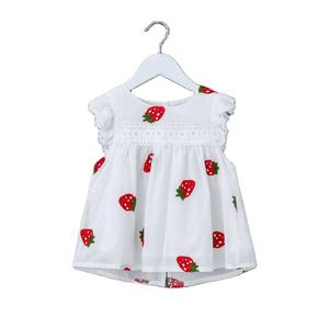 Robe d'été pour fille, best-seller, motif fraise brodé, style princesse, sans manches, col rond en dentelle - Product Image 1