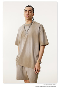 เสื้อยืดผู้ชายสไตล์วินเทจ สีน้ำเงิน คอกลม แขนสั้น ผ้าฝ้ายถัก 100% ทรงปกติ สวมใส่สบาย - Product Image 3