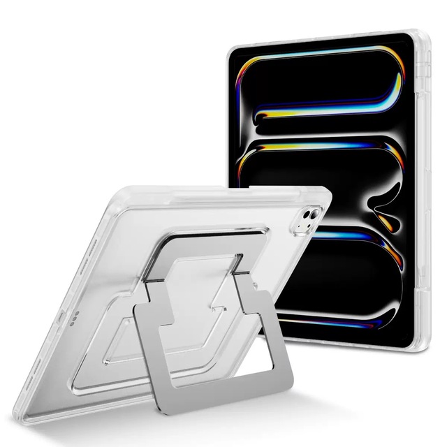 Convenient Scalability Metal Holder Clear Back TPU+PC Tablet Case for iPad Air 11 2024 Pro 11 13 2024 Air 1 2 With Pencil Slot