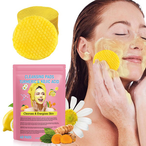 Vente en gros de tampons nettoyants en coton de curcuma à l'acide kojique naturel pour tous les types de peau démaquillant Logo personnalisé OEM/ODM marque abondante - Product Image 2