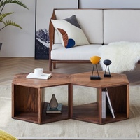 Table basse hexagonale moderne et simple en bois massif de noyer noir d'Amérique du Nord, style luxe léger, pour salon et hôtel