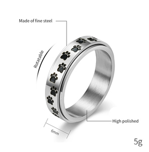 Anneau rotatif en acier inoxydable avec motif de patte de chiot mignon, anneau de doigt pour femmes et hommes, amour, or rose, anneaux anti-anxiété - Product Image 3