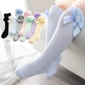 I-0204 Children's Crew Sock Mesh Bow <b>Baby</b> Socks 0-3 Years Old Vertical Striped Mesh Socks - Product Image 1