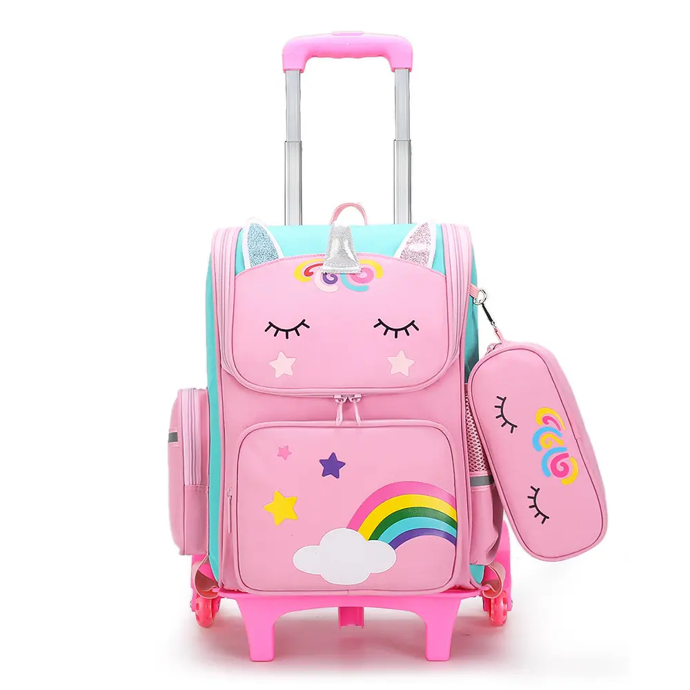 Venta caliente Mochilas escolares para niñas Mochila con ruedas Diseño de unicornio Mochilas escolares con ruedas para niños