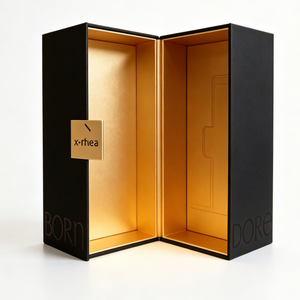 Luxury <b>Black</b> and Gold Foil Rigid Paperboard Gift <b>Box</b> Custom Printed Gatefold Style <b>Box</b> for High-end Skincare and Cosmetic - Product Image 1