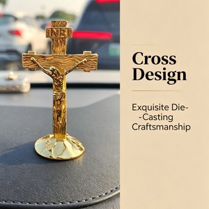 Gold And Antique Silver Alloy Metal Cross <b>Ornament</b> For <b>Car</b> Home Office Desktop Traditional Design Compact Size - Product Image 1