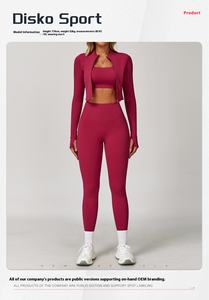 ชุดโยคะ 3 ชิ้น พร้อมโลโก้ปรับแต่งได้ที่เอว เสื้อแจ็คเก็ตซิปเต็มตัวสำหรับผู้หญิง สปอร์ตบราแบบคอวี กางเกง<span class=keywords><strong>ขา</strong></span>ยาวทรงบานยกกระชับสะโพก - Product Image 2