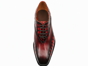 Chaussures Richelieu d'hiver respirantes en cuir gaufré rouge et noir pour hommes, à lacets, avec embout, dégradé, pour le bureau, la carrière et les mariages - Product Image 4